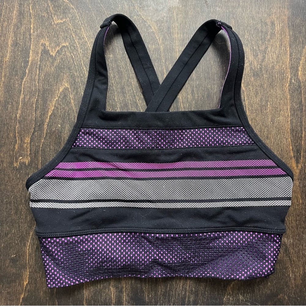 Women's Black and Purple Striped Sports Bra